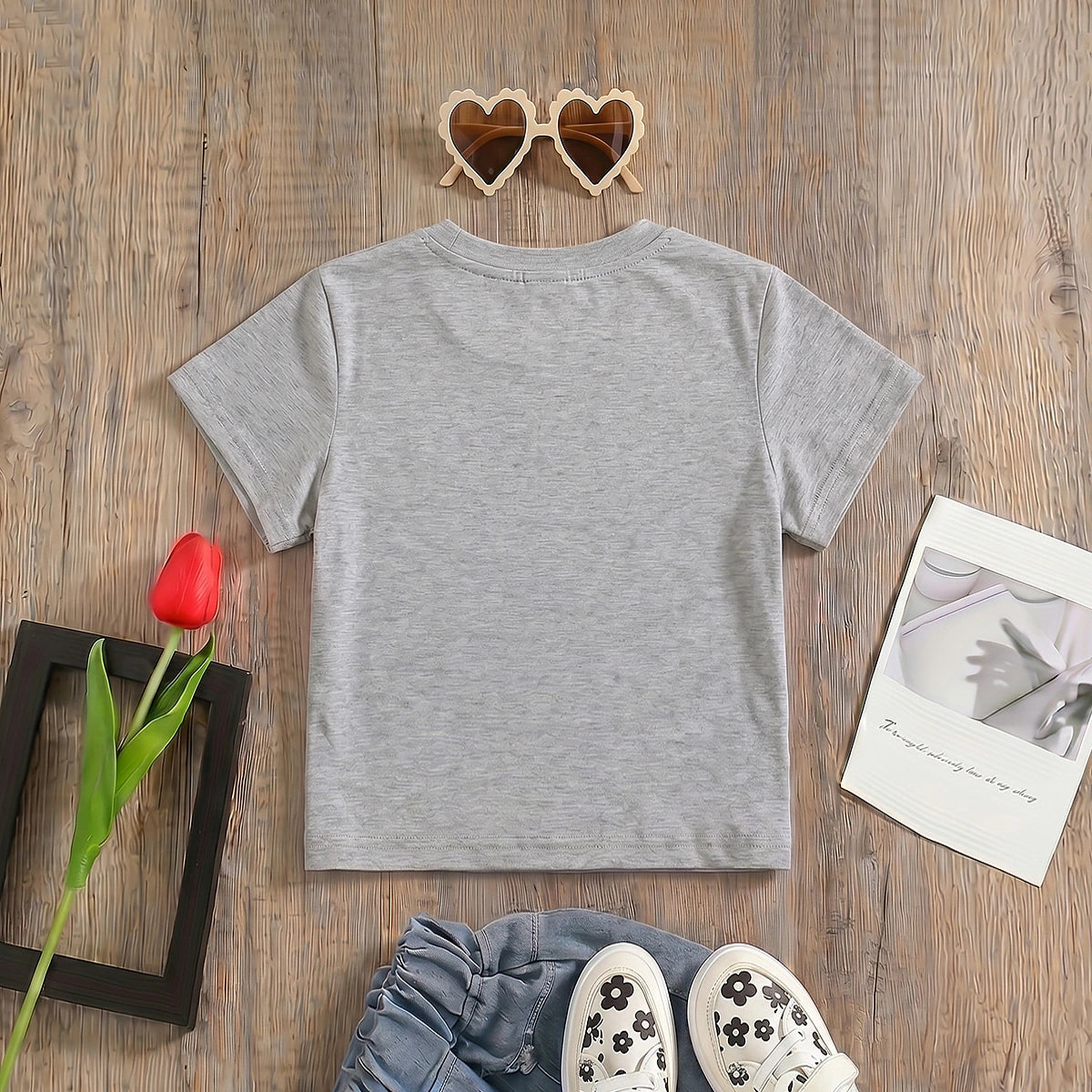 Girls Grey Fries Graphic Short Sleeve T-Shirt Tshirts