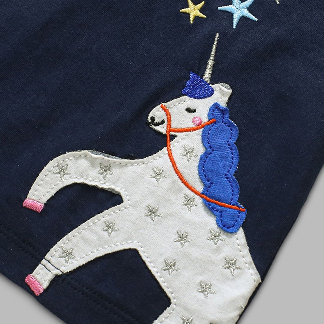 Girls Unicorn Embroidery Polo Neck T-Shirt Tshirts   