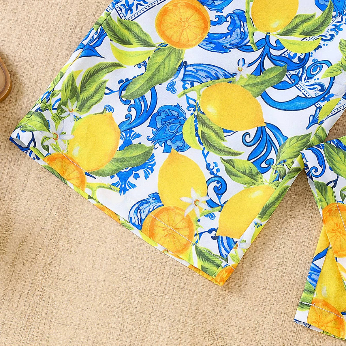 Girls Yellow Sleeveless Ruffled Top With Fruit Print Pants Sets 2 pc. Sets