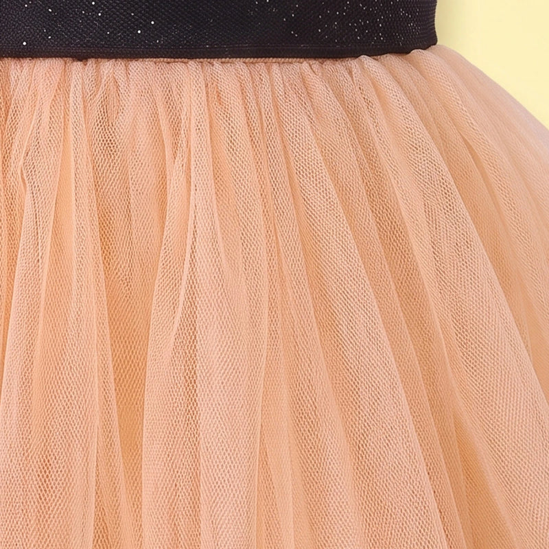 Girls Peach One -Shoulder Floral Applique Fit & Flare Dress Party Dresses