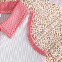 Girls Sleeveless Polo Collar Top With Pink Bow Print Pleated Skirt Set 2 pc. Sets