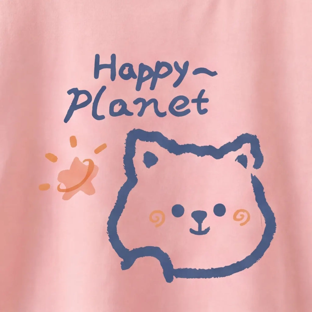 Girls Pink Happy Planet Typography Print Short Sleeve T-Shirt Tshirts