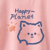 Girls Pink Happy Planet Typography Print Short Sleeve T-Shirt Tshirts