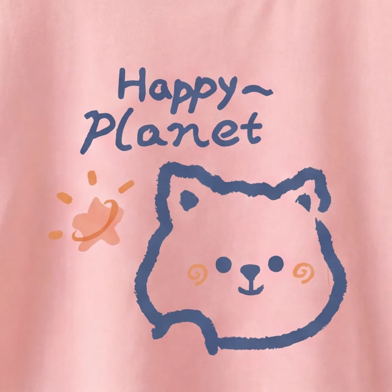 Girls Pink Happy Planet Typography Print Short Sleeve T-Shirt Tshirts