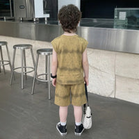 Boys Khaki Tie Dye Print Sleeveless T-Shirt & Shorts Co-ord Sets Sets