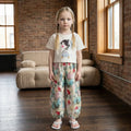 Girls Off White Graphics Top With Floral Printed Crop Pants Set Sets Off White 3-4 Y