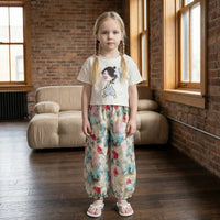 Girls Off White Graphics Top With Floral Printed Crop Pants Set Sets Off White 3-4 Y