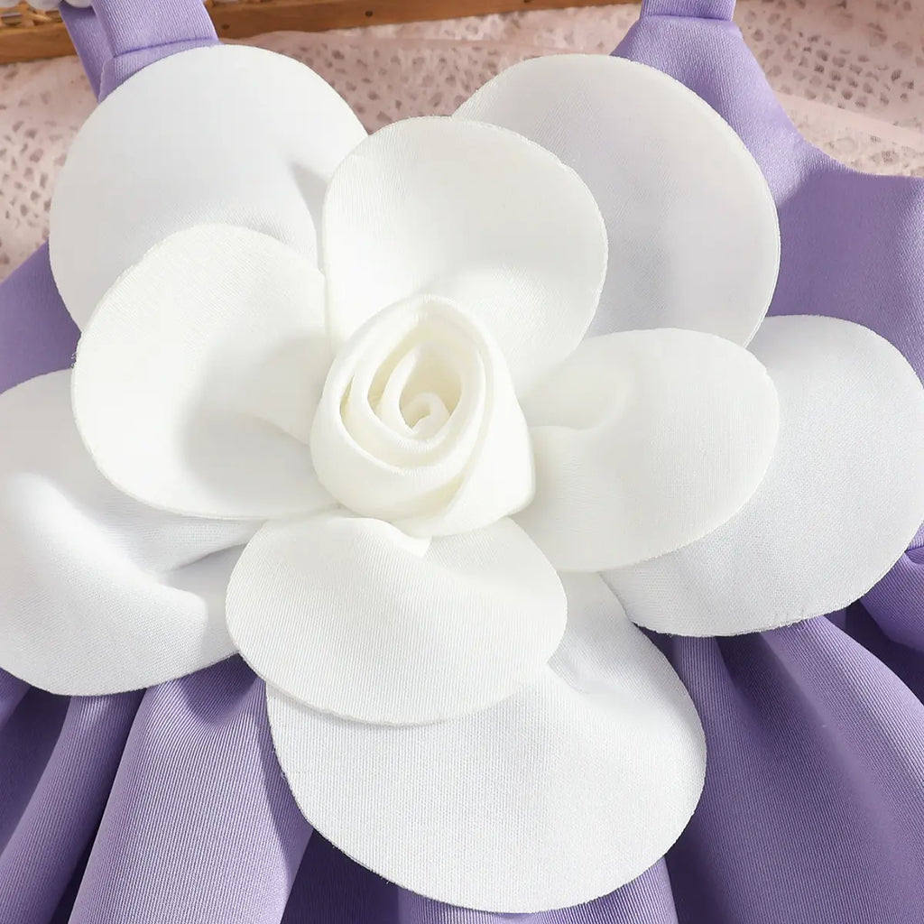 Girls Purple Flower Applique Fit & Flare Party Wear Dress Party Dresses