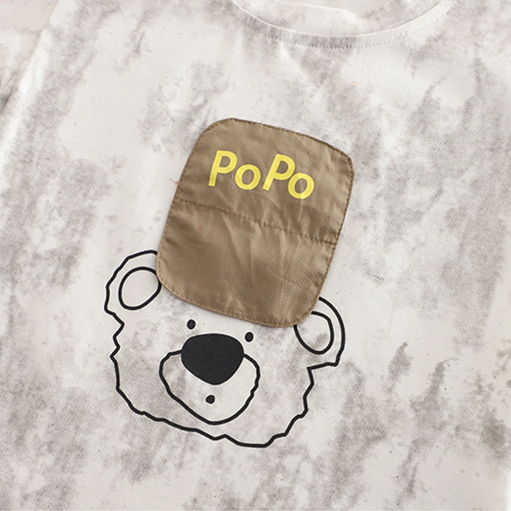 Boys White Bear Graphic Printed Short Sleeve T-Shirt With Cargo Shorts Sets 2 pc. Sets