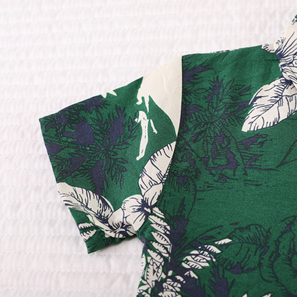 Boys Green Tropical Print Short Sleeve Shirt With Shorts Set 2 pc. Sets