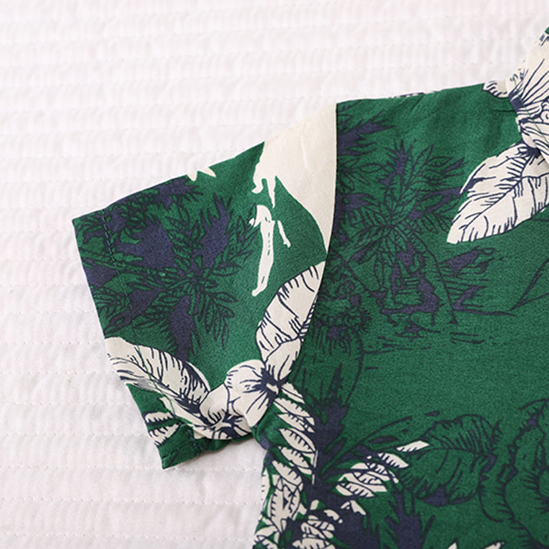Boys Green Tropical Print Short Sleeve Shirt With Shorts Set 2 pc. Sets