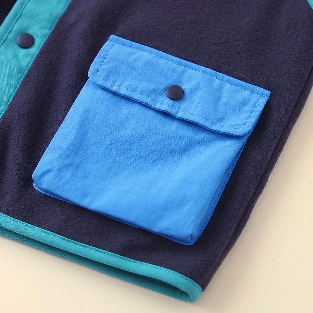Boys Navy Blue Colorblocked Sleeveless Jacket Coats & Jackets