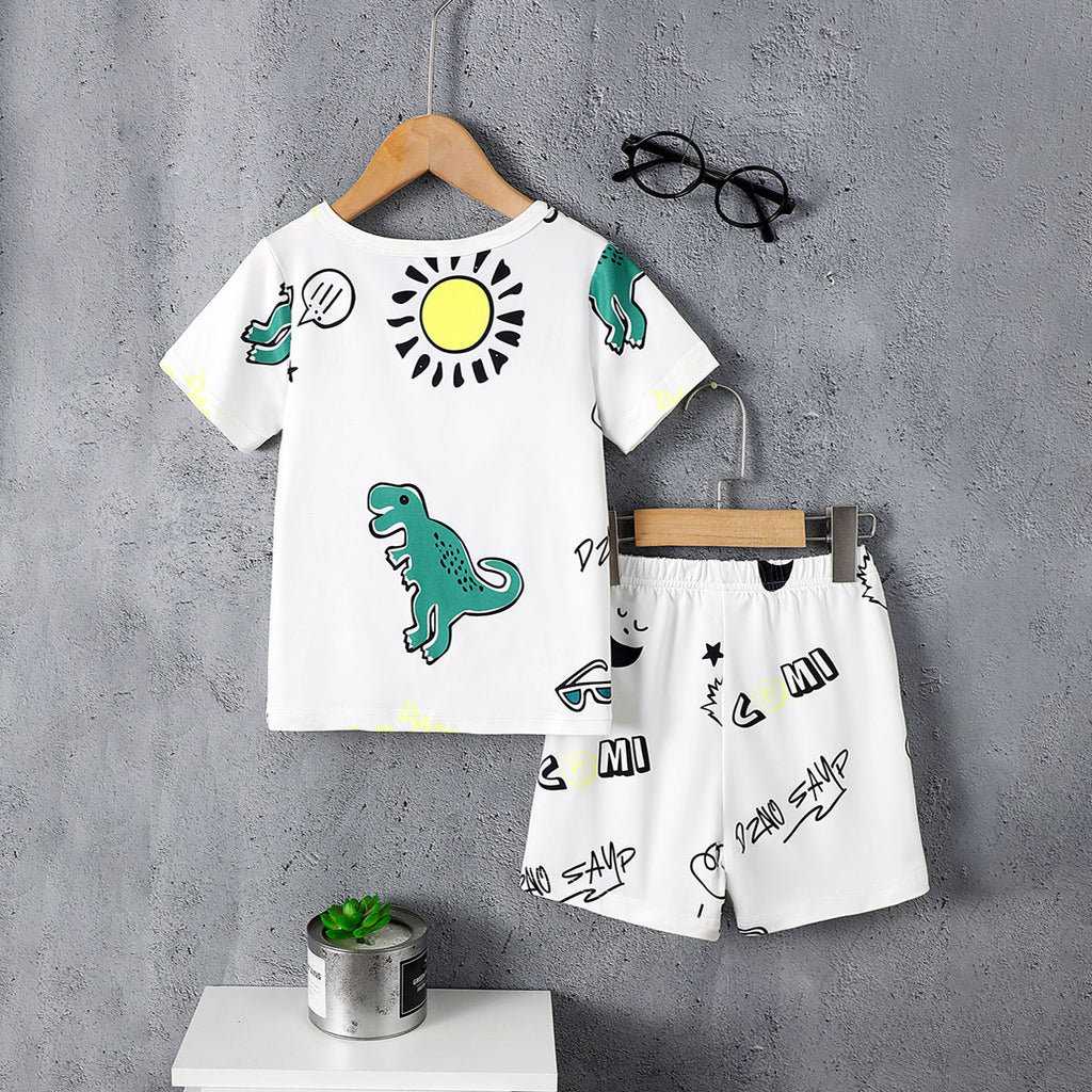Boys White Cartoon Graphic T-Shirt With Shorts Set 2 pc. Sets