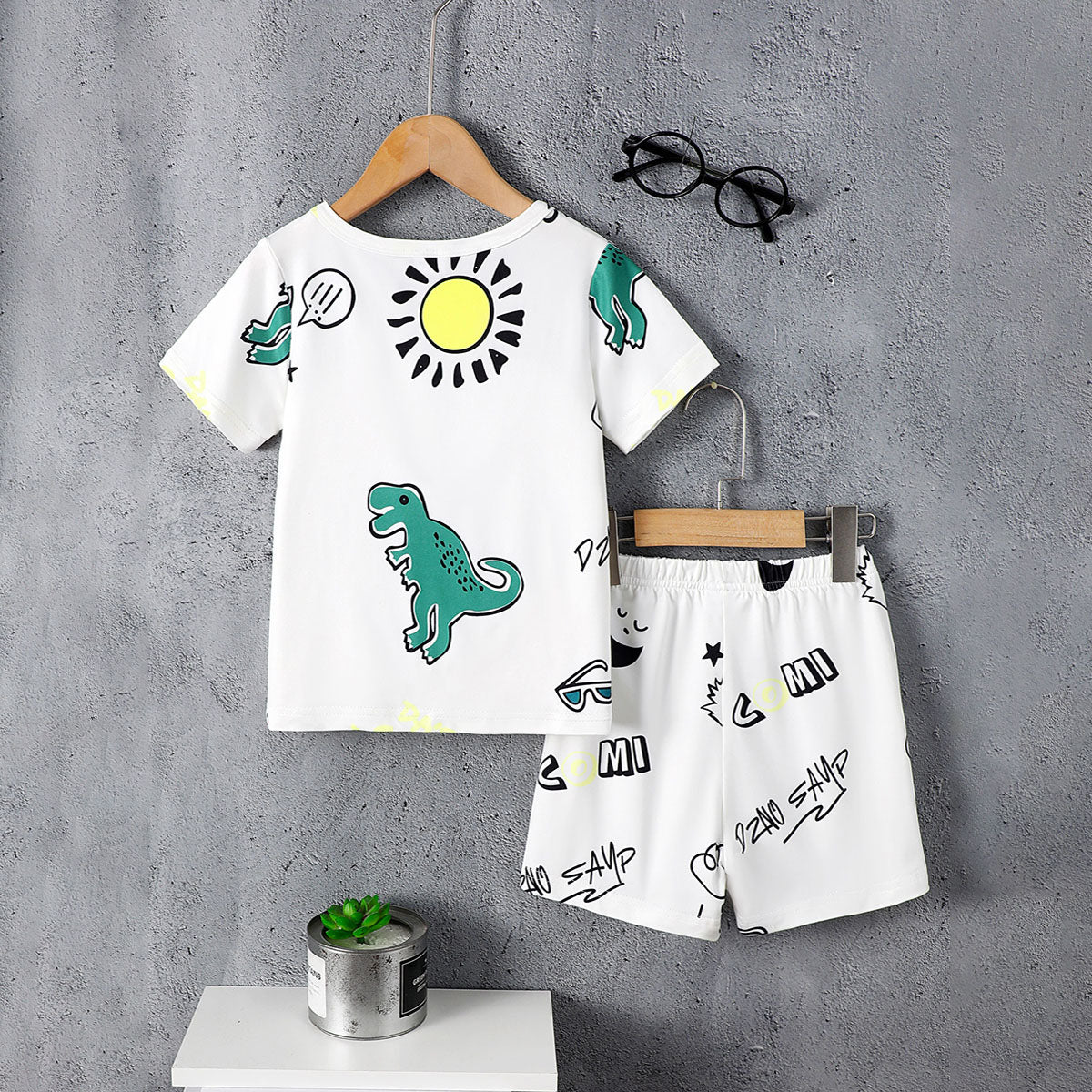 Boys White Cartoon Graphic T-Shirt With Shorts Set 2 pc. Sets
