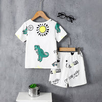 Boys White Cartoon Graphic T-Shirt With Shorts Set 2 pc. Sets