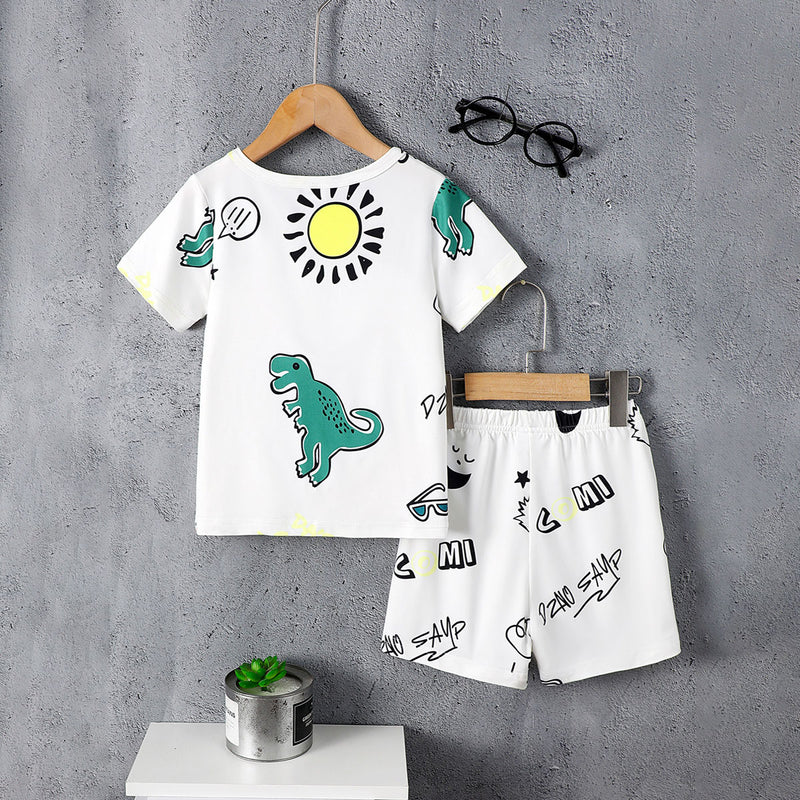Boys White Cartoon Graphic T-Shirt With Shorts Set 2 pc. Sets