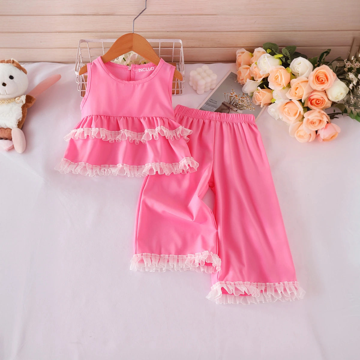 Girls Pink Solid Sleeveless Peplum Top With Pants Co-ord Sets Sets Pink 1-2 Y