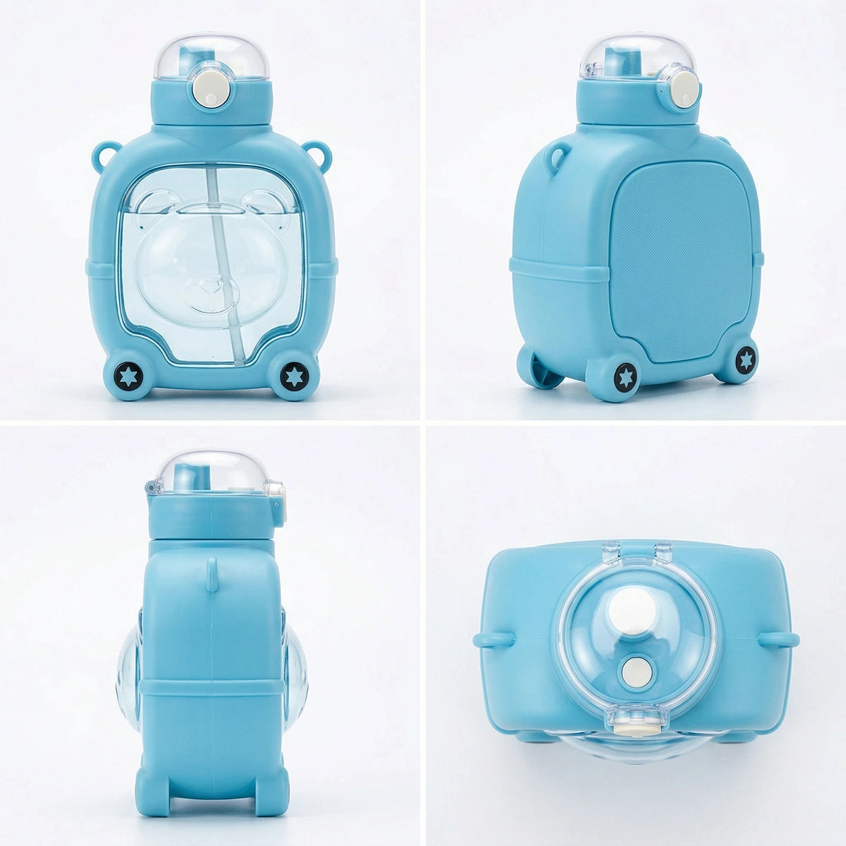 Kids Sky Blue Bear Cartoon Straw Water Bottle Trending Accessories