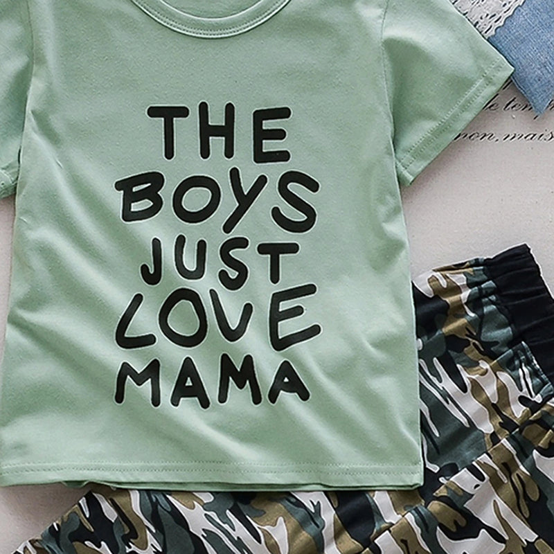 Boys Light Green Typography Print T-Shirt With Joggers Sets 2 pc. Sets