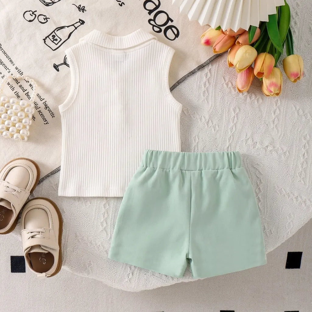 Girls Sleeveless Polo Top With Light Green Shorts Sets 2 pc. Sets