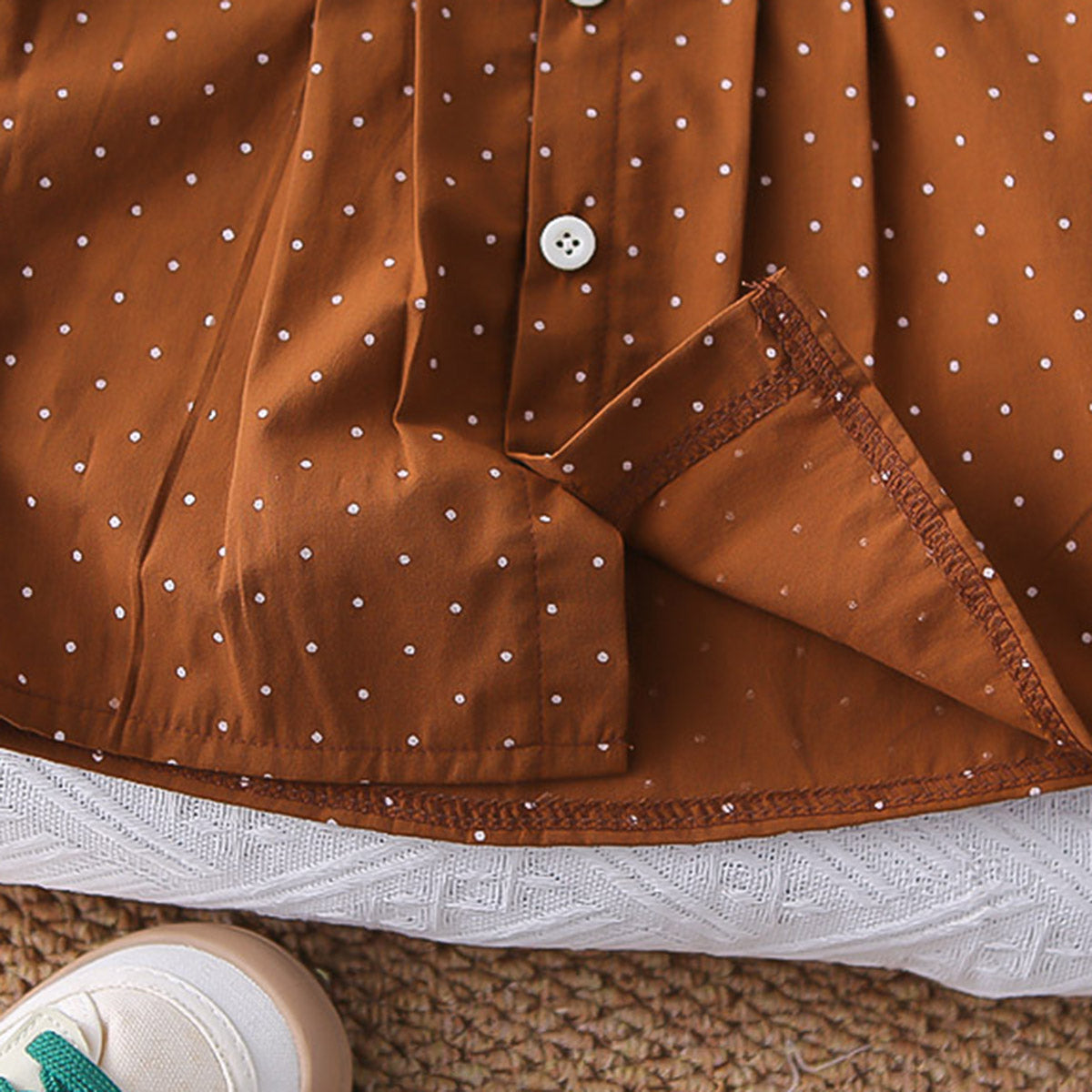 Girls Brown Polka Dot Printed Short Sleeves Top With Capri Set 2 pc. Sets