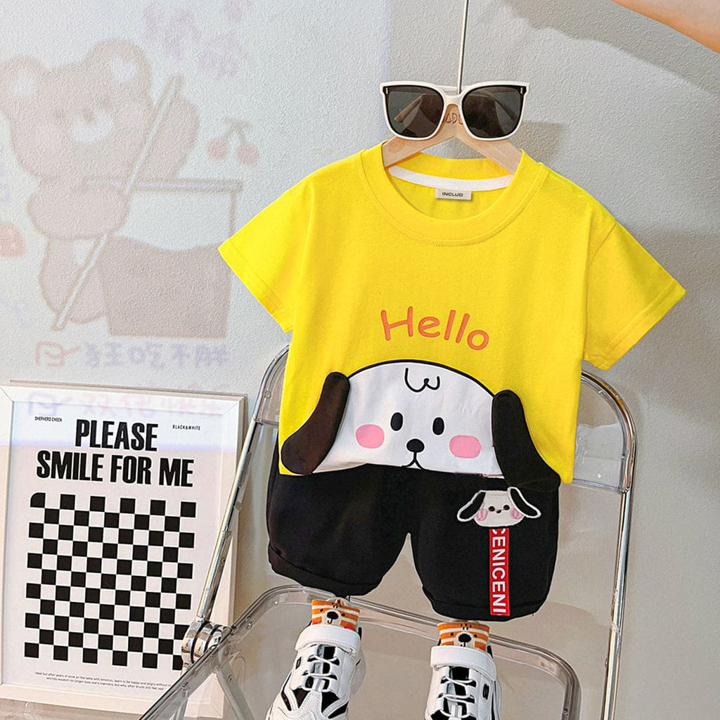 Boys Short Sleeve Graphic T-Shirt With Elasticated Shorts Sets Yellow 1-2 Y