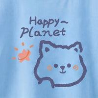 Girls Blue Happy Planet Typography Print Short Sleeve T-Shirt Tshirts
