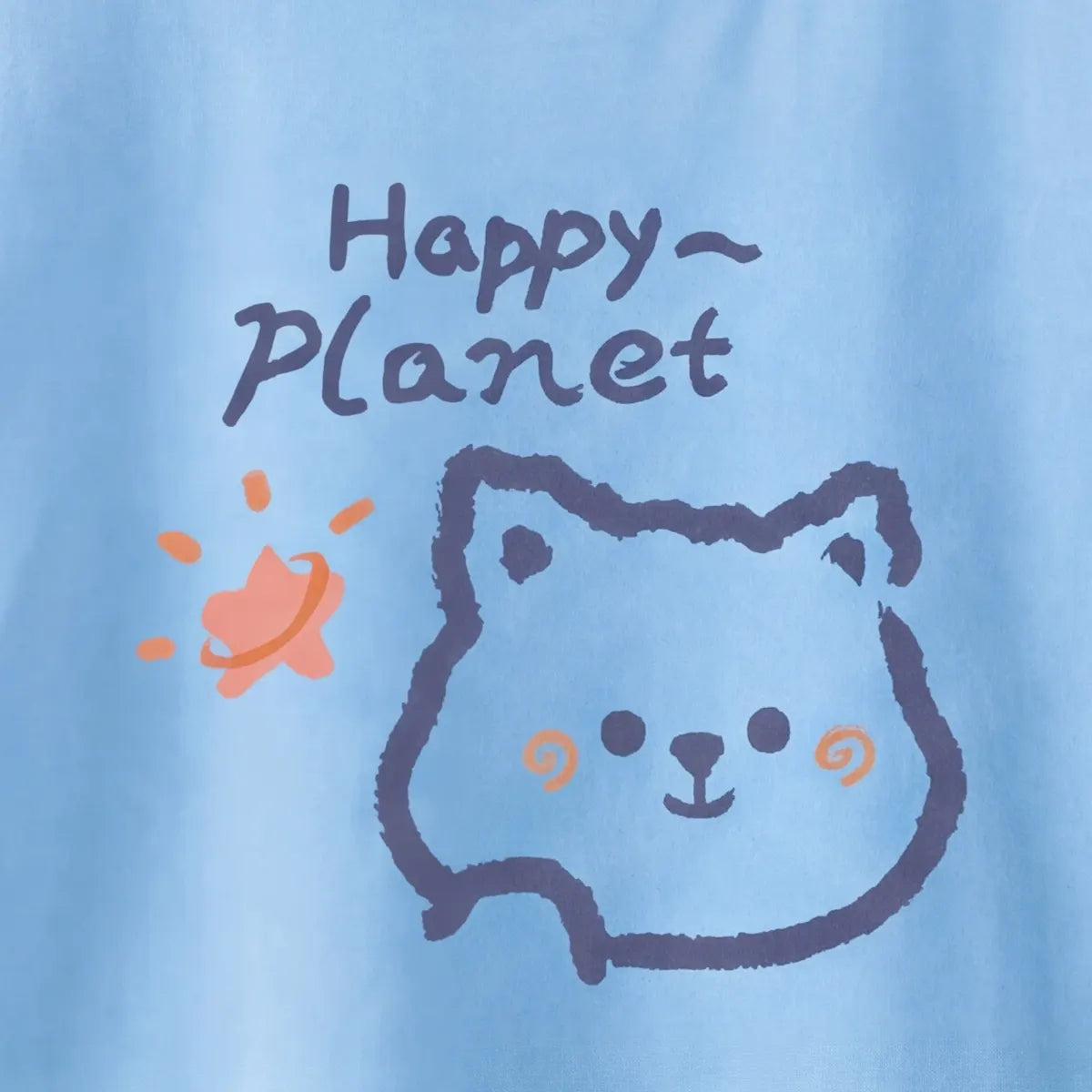 Girls Blue Happy Planet Typography Print Short Sleeve T-Shirt Tshirts