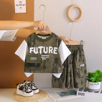 Boys Green Typographic Printed T-Shirt With Shorts Sets Sets Green 1-2 Y