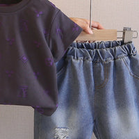Boys Black Short Sleeve Graphic T-Shirt With Denim Shorts Sets 2 pc. Sets