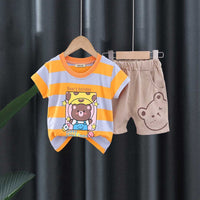 Boys Striped Graphic Print T-Shirt With Shorts Set Sets Orange 1-2 Y 