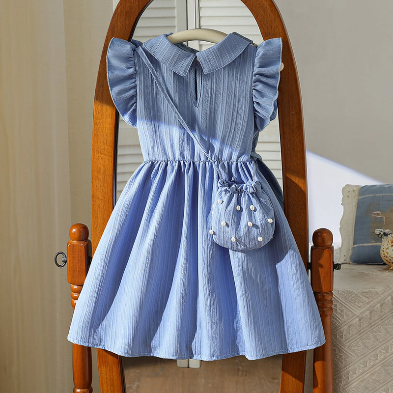 Girls Blue Pearl-Embellished Collar Fit & Flare Dress Casual Dresses