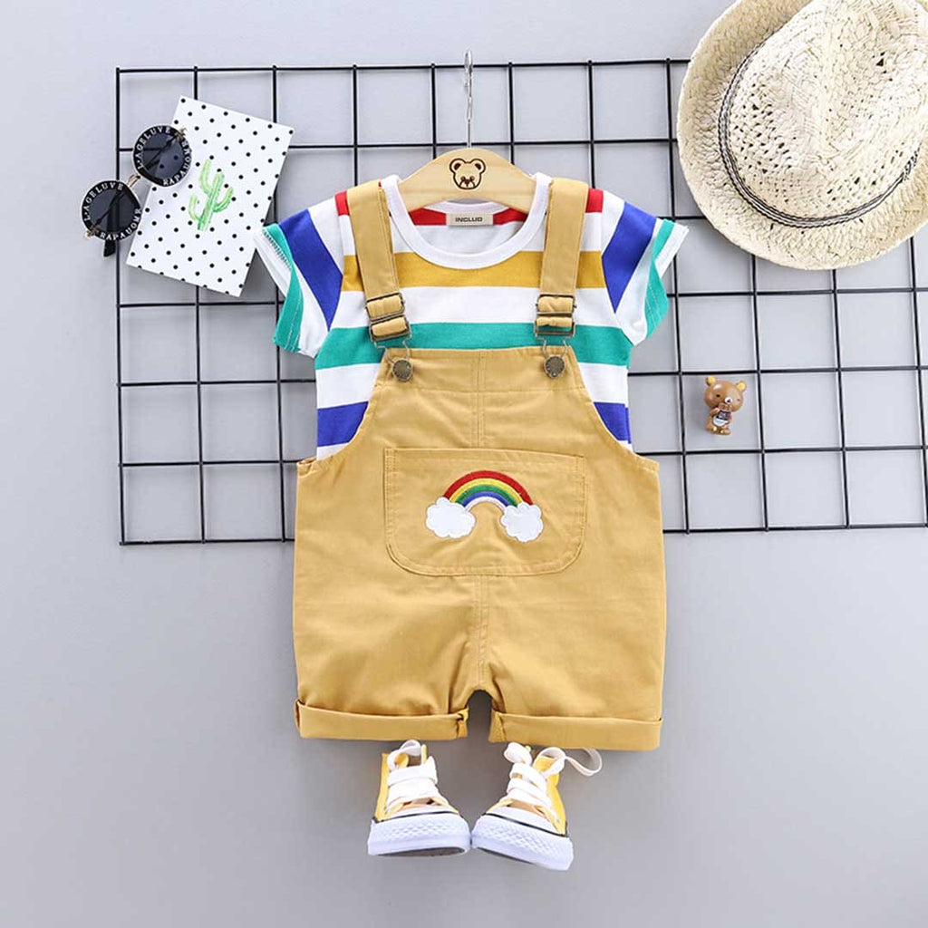 Boys Multicolor Striped T-shirt with Dungaree Set