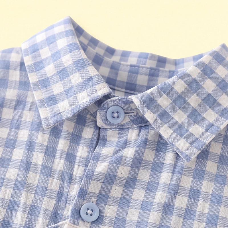 Boys Blue Checked Long Sleeves Shirt & Pants Sets Sets
