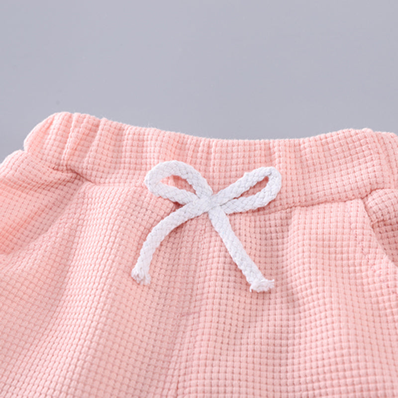 Girls Pink Flower Applique Short Sleeves Top With Shorts Set 2 pc. Sets