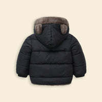 Boys Black Zip-up Puffer Jacket With Bear Ear On Hood Coats & Jackets