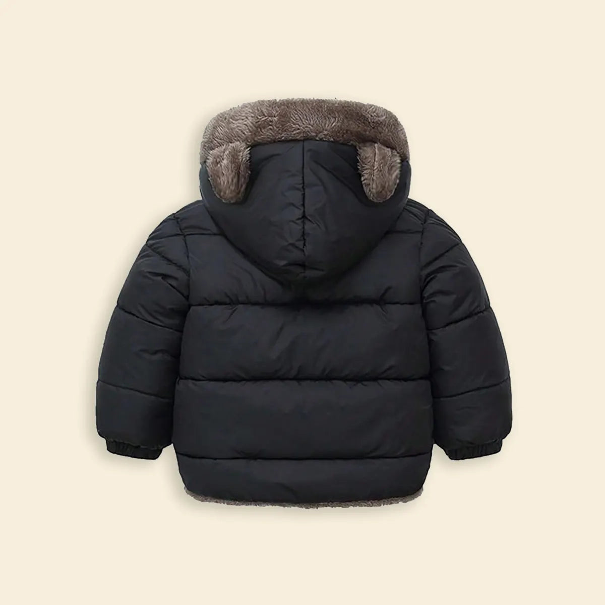 Boys Black Zip-up Puffer Jacket With Bear Ear On Hood Coats & Jackets