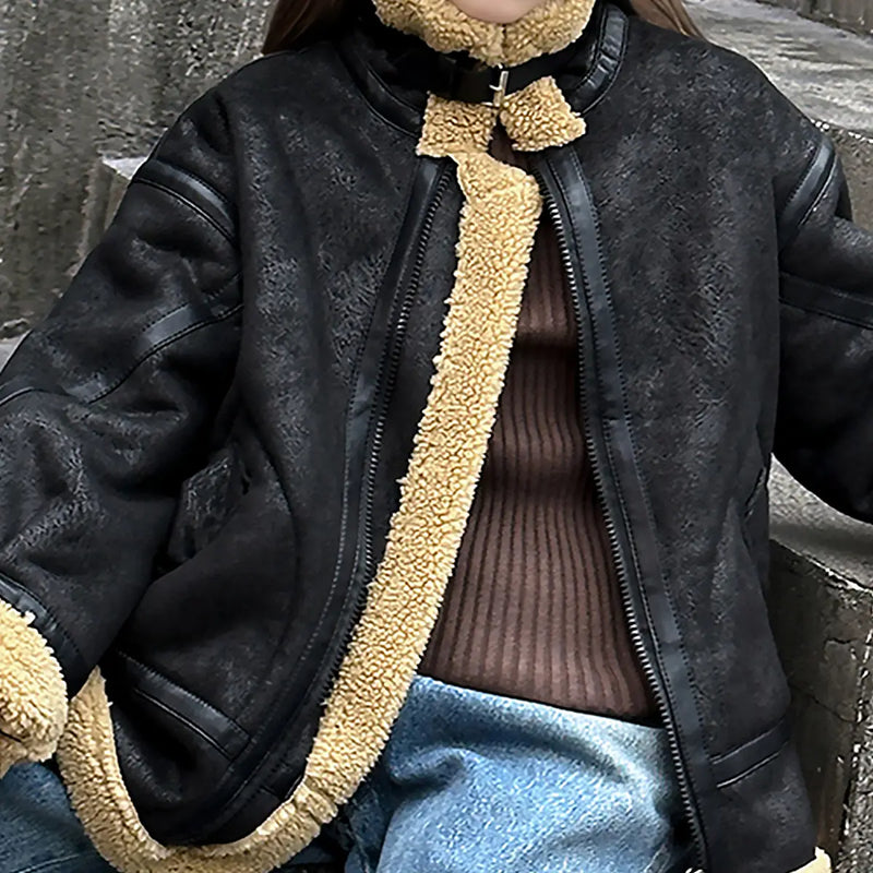 Girls Black Faux Leather Heavy Jacket With Fleece Lining Coats & Jackets
