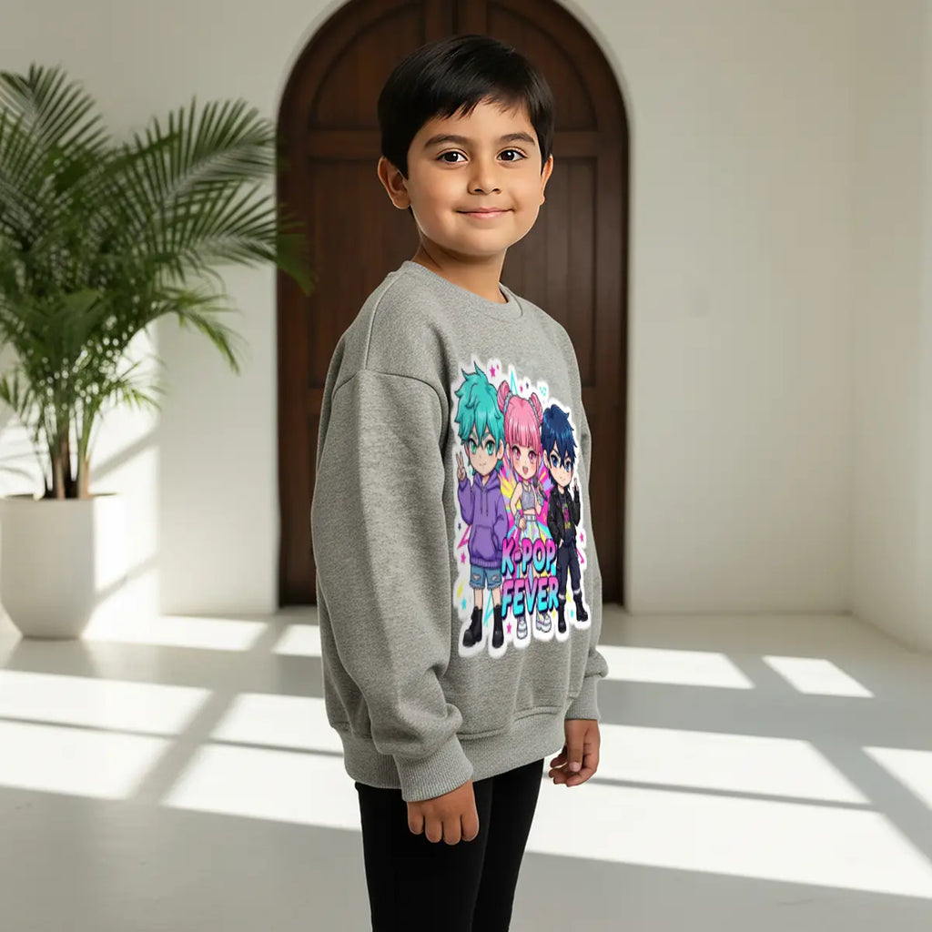 Boys Grey K -Pop Fever Graphics Crew-Neck Sweatshirt Sweatshirts & Hoodies