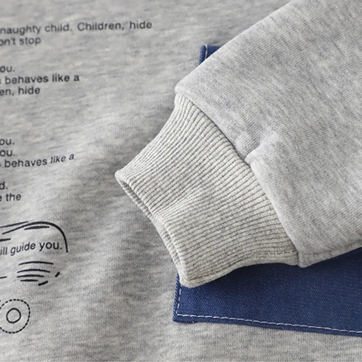 Boys Grey Typographic Printed Sweatshirt With Denim Pants Set Sets