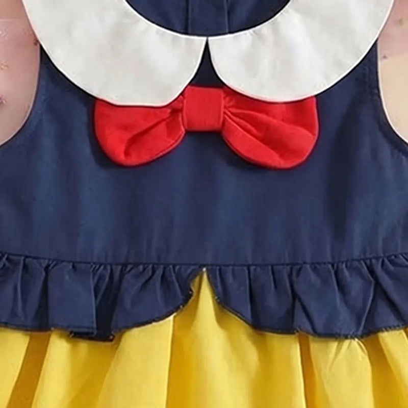 Girls Blue Colorblocked Sleeveless Fit & Flare Dress With Bow Detail Casual Dresses