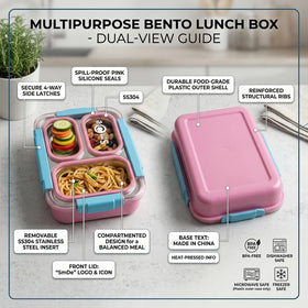 Kids Pink Smart Meal Leakproof 3-Section Lunch Box Trending Accessories