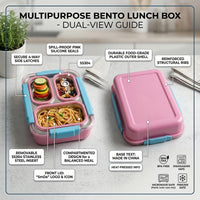 Kids Pink Smart Meal Leakproof 3-Section Lunch Box Trending Accessories