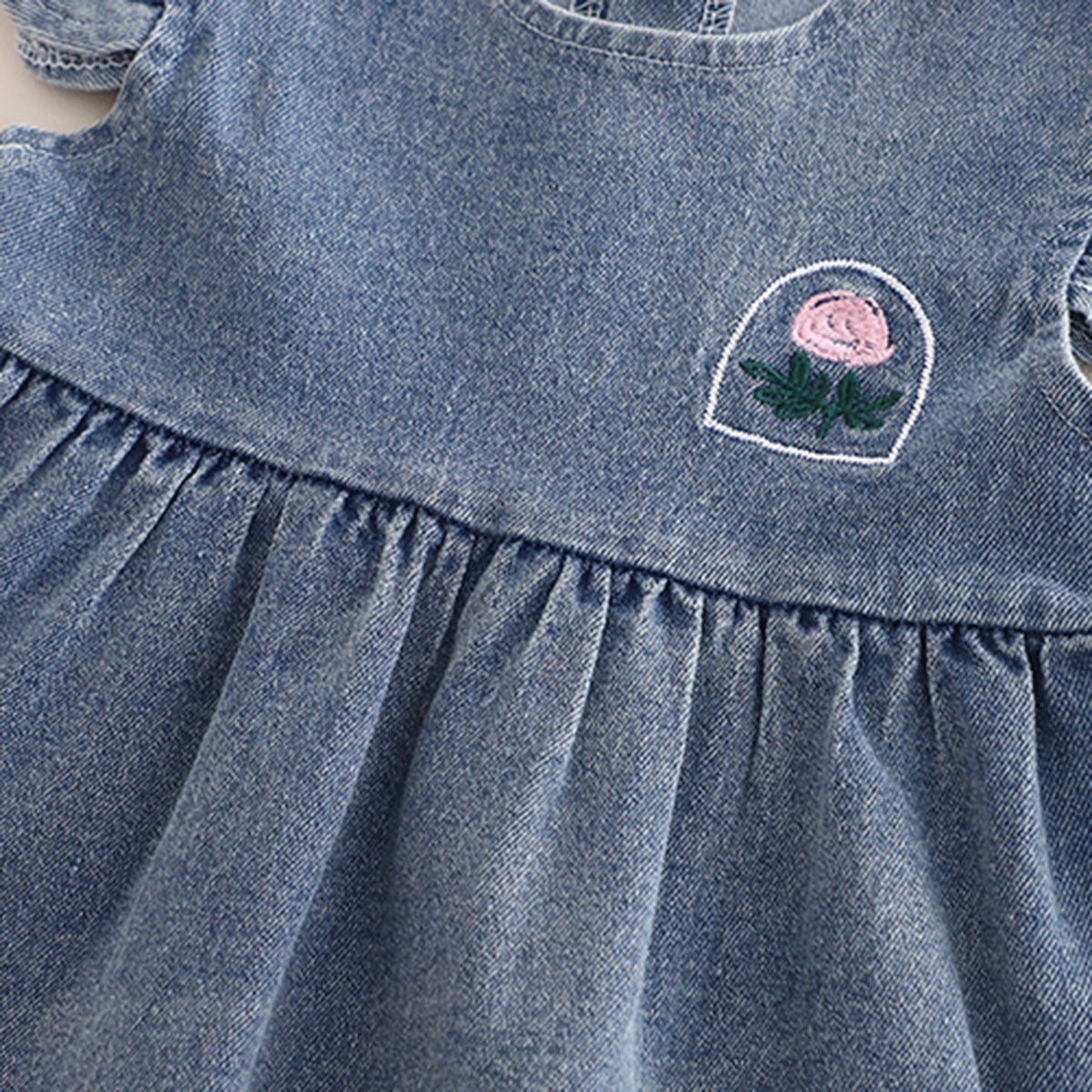 Girls Blue Solid Denim Tunic With T-Shirt & Denim Pants Set 2 pc. Sets