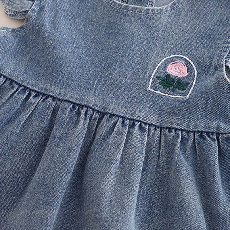 Girls Blue Solid Denim Tunic With T-Shirt & Denim Pants Set 2 pc. Sets