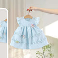 Girls Light Blue Mushroom Applique Round Neck Tiered Dress Casual Dresses Light Blue 1-2 Y