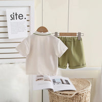 Boys Light Green Bear Applique Polo T-Shirt With Elasticated Shorts Sets 2 pc. Sets