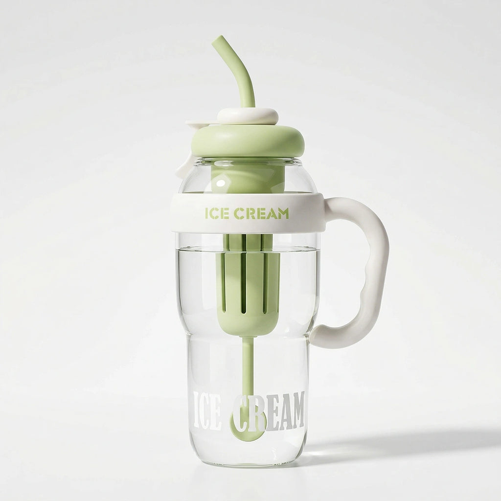Green Reusable Water Bottle with Straw & Handle Trending Accessories Green Onesize