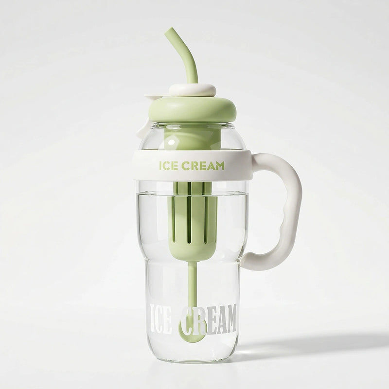Green Reusable Water Bottle with Straw & Handle Trending Accessories Green Onesize