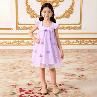 Girls Lavender Butterfly Applique A-line Dress Casual Dresses